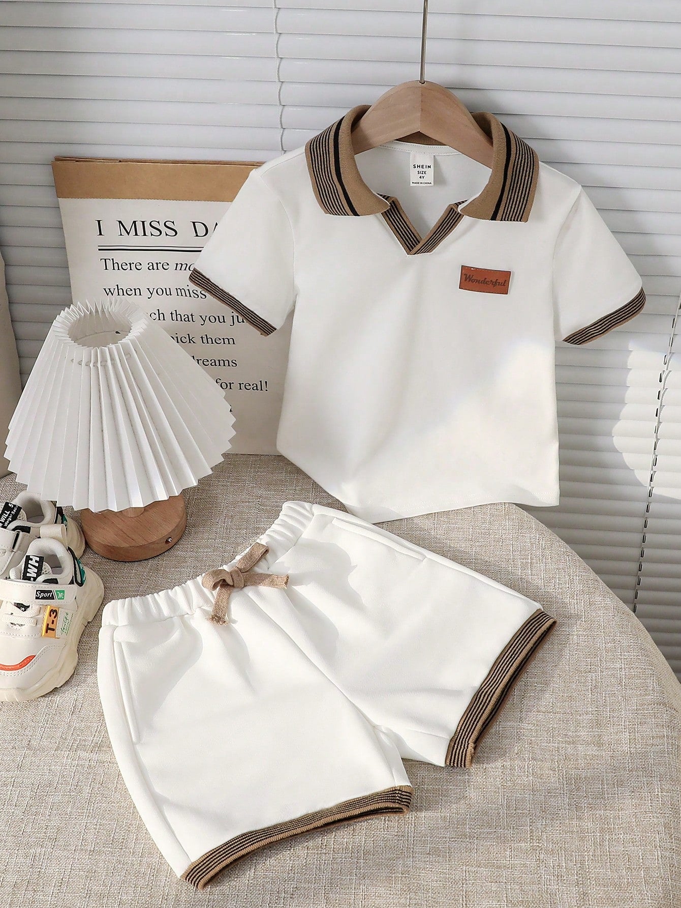 Young Boy Uniform Academy Collar Short Sleeve Polo Shirt And Shorts Set