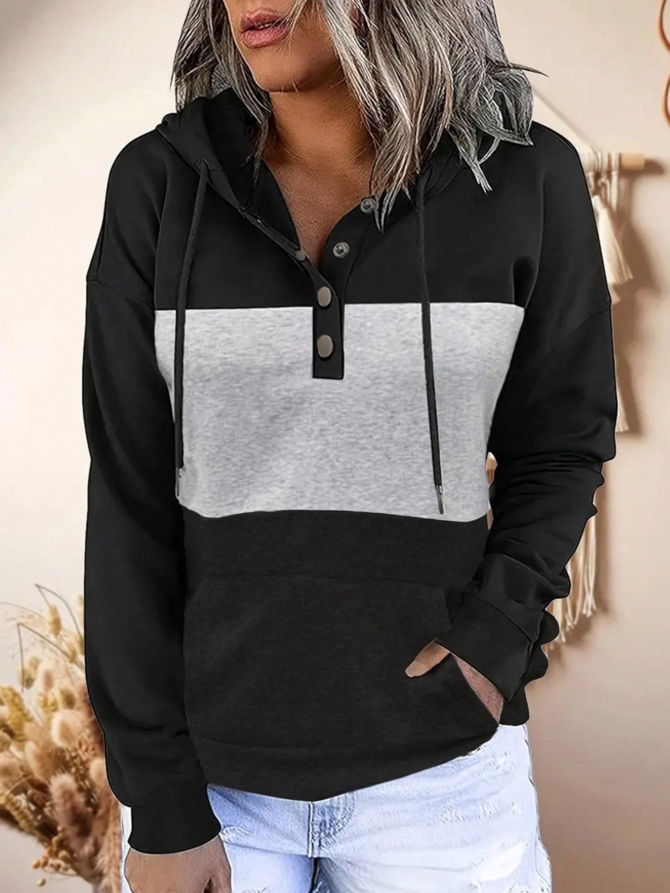 Women's Colorblock Drawstring Hoodie