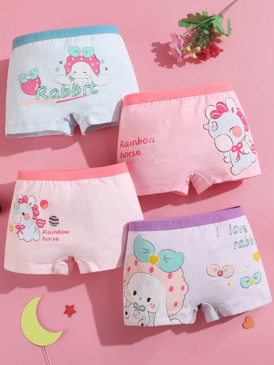 Young Girl 4pcs/Pack Soft, Comfortable And Cute Pattern Briefs