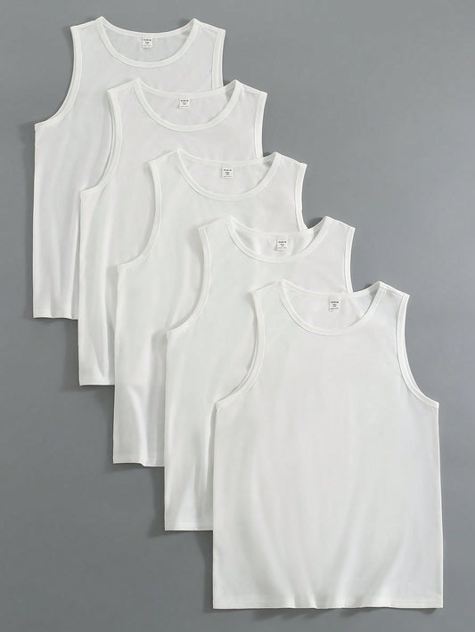 Teen Boy 5-Pack Casual Basic Comfortable Round Neck Sleeveless Tank Tops For Spring And Summer