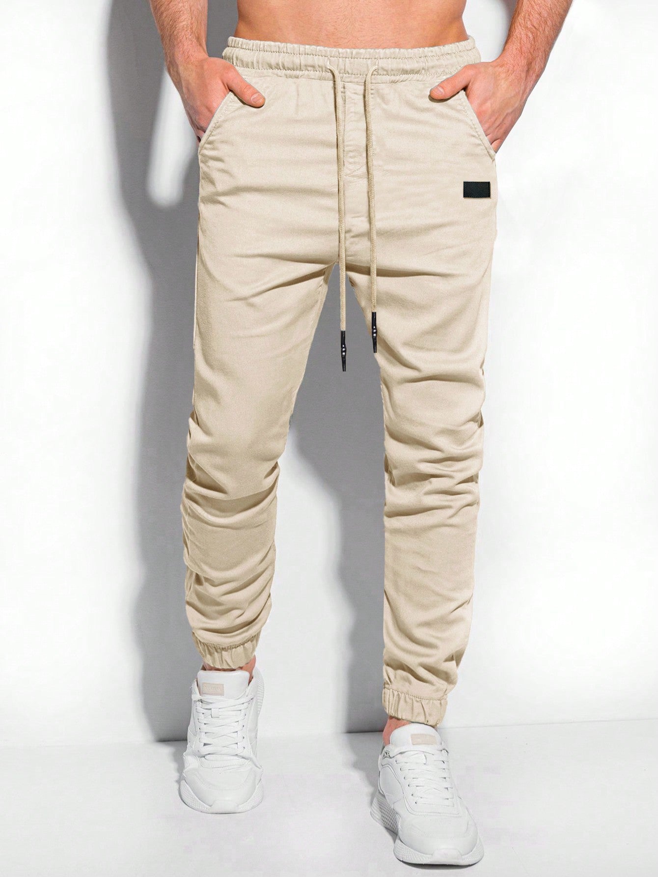 Men's Jogger Pants With Decorative Drawstring Waist And Ribbed Hem