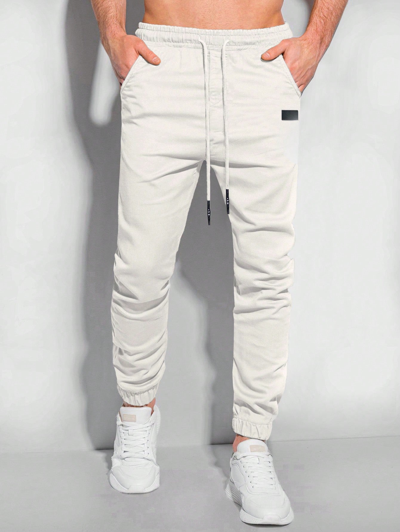 Men's Jogger Pants With Decorative Drawstring Waist And Ribbed Hem