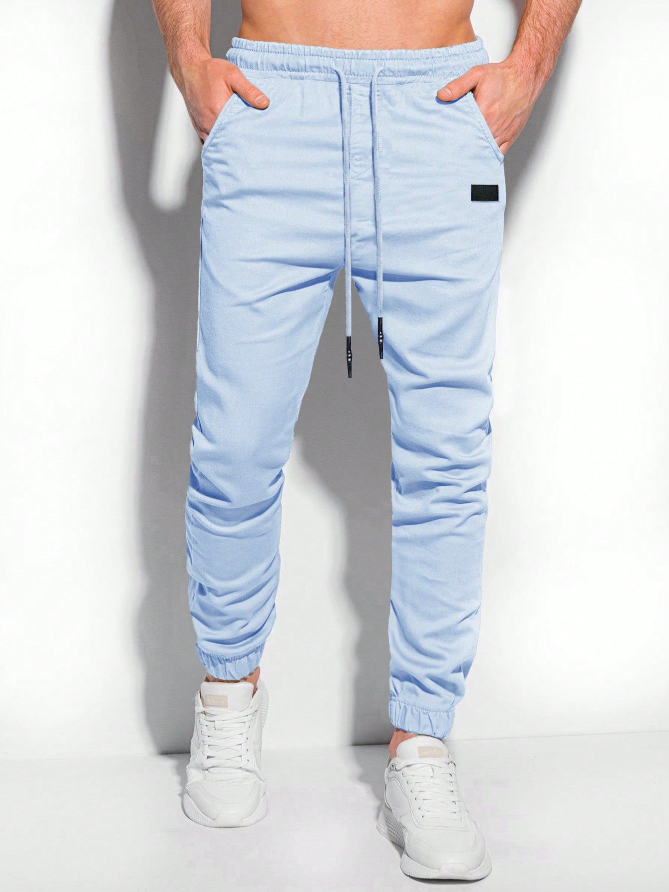 Men's Jogger Pants With Decorative Drawstring Waist And Ribbed Hem