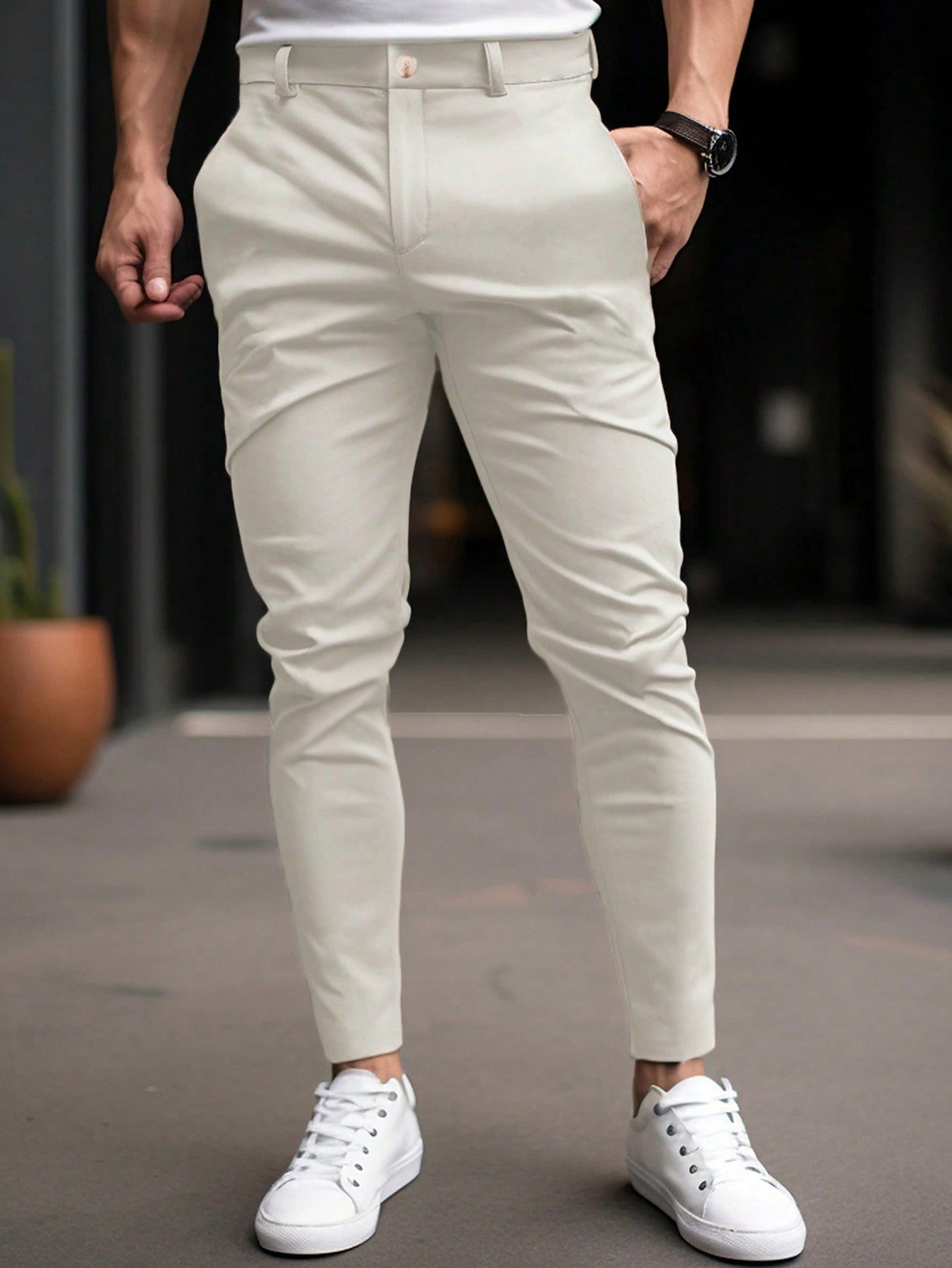 Men's Solid Color Tapered Suit Pants