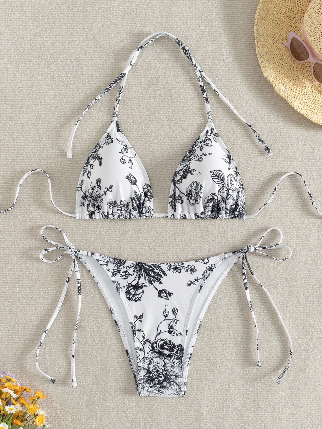 Swim Mod Summer Beach Women's Floral Printed Halter Neck Bikini Set