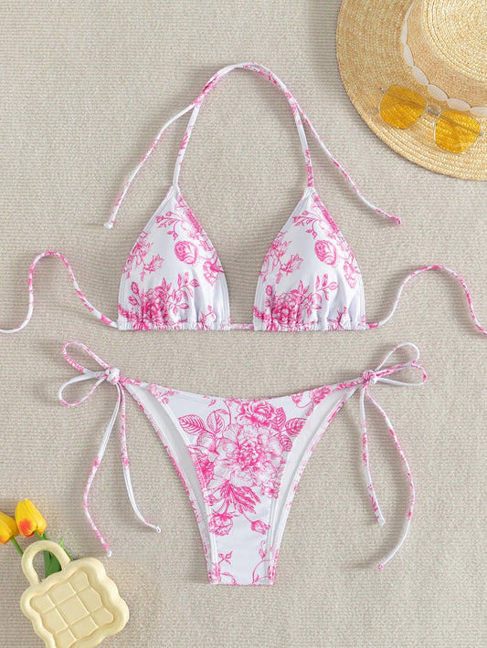 Swim Summer Beach Women Vacation Style Random Print Bikini Set