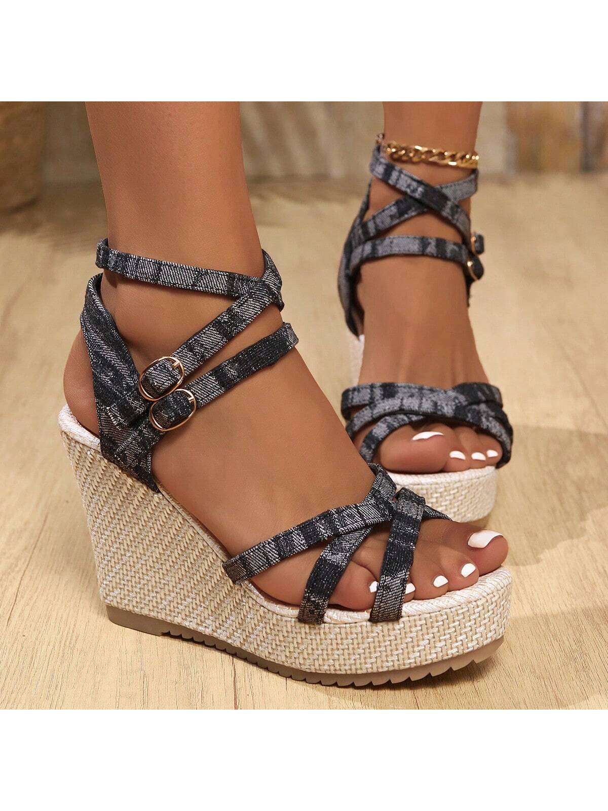 2024 New Thick Heel Wedge Sandals For Women, Fashionable Daily Versatile Waterproof Shoes With Ankle Strap