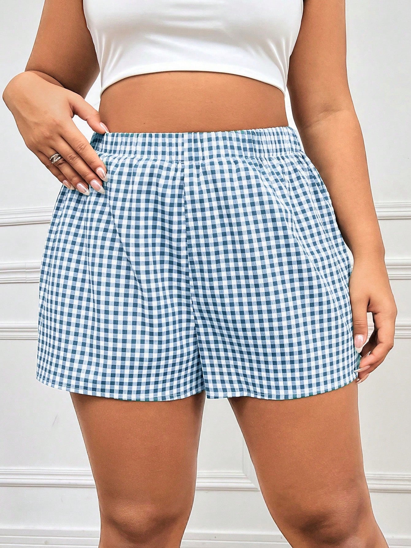 Plus Size Red Plaid Casual Shorts