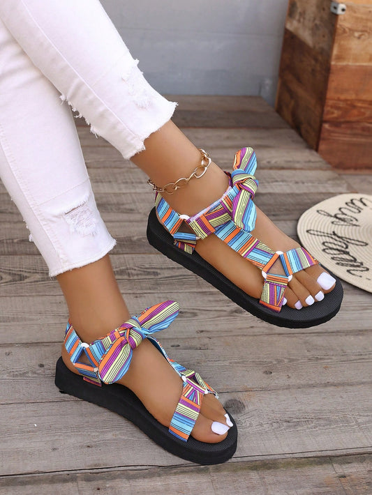 Women Sports Sandals Plus Size Multicolor Bowknot Fashionable Sports Sandals (Colors And Shapes Are Randomly Given)