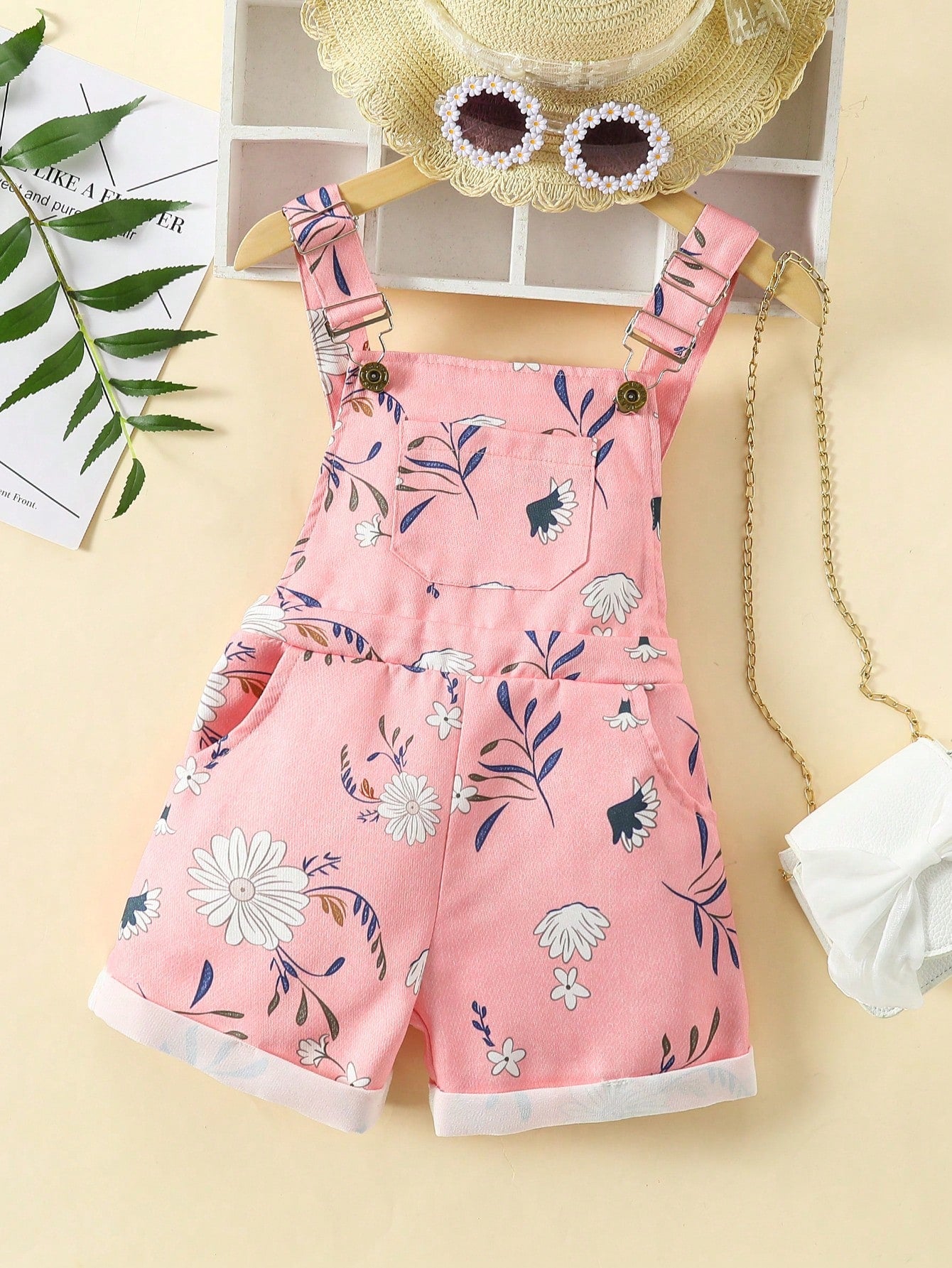 Young Girl Floral Print Overall Romper