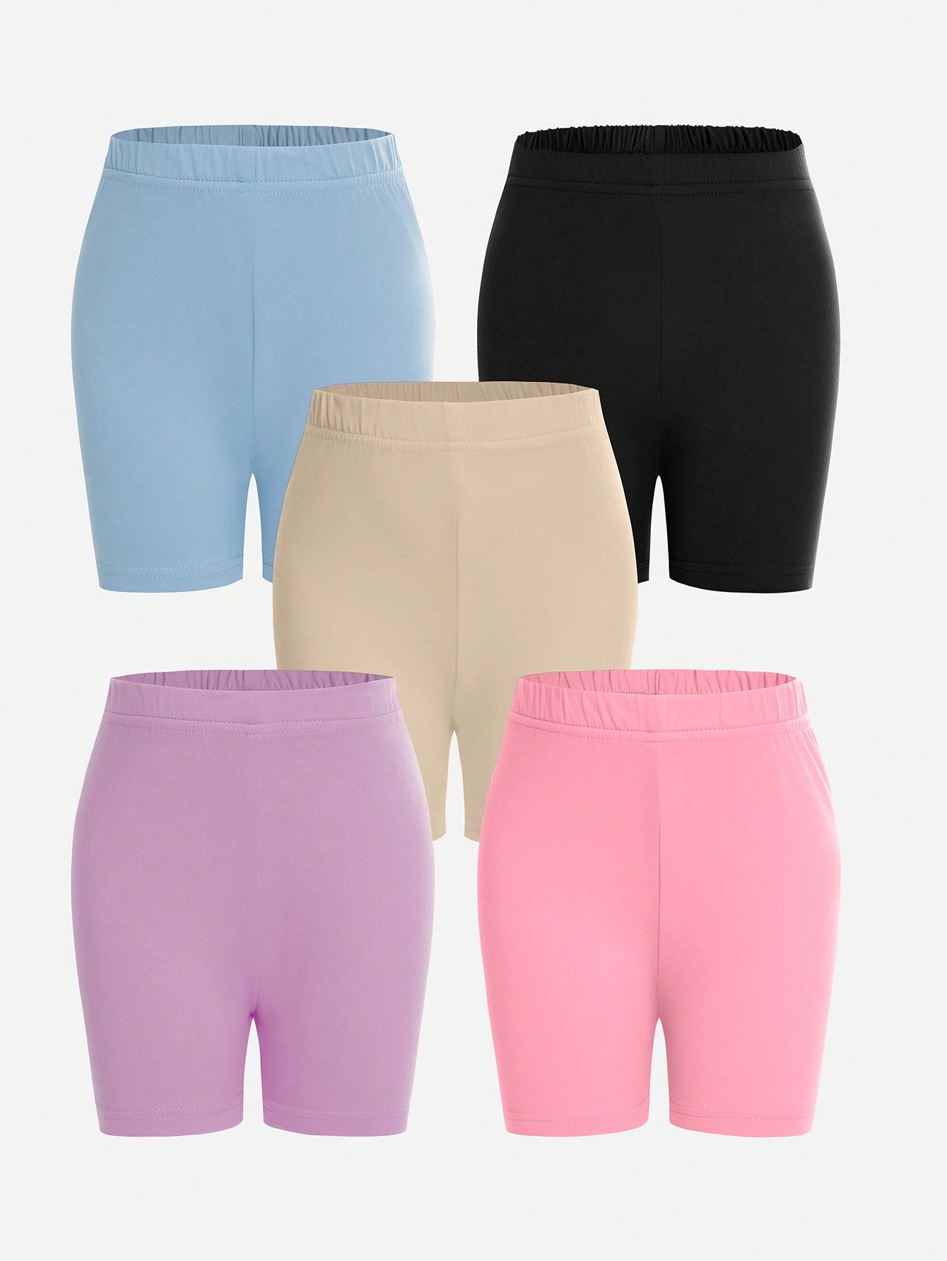 Young Girl Simple Multi-Color Fitted Shorts Set (5 Pieces) For Layering