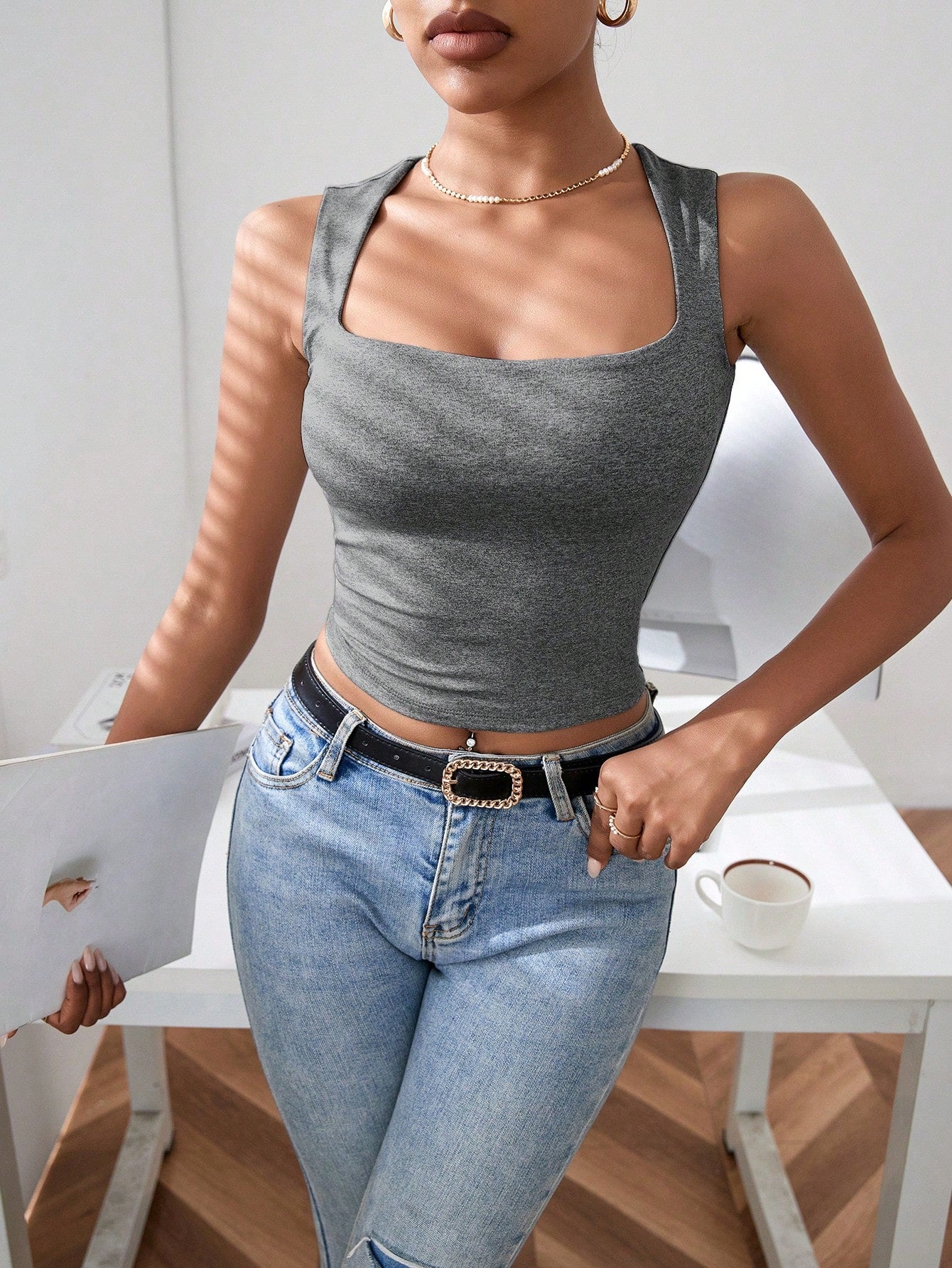 Solid Square Neck Tank Top