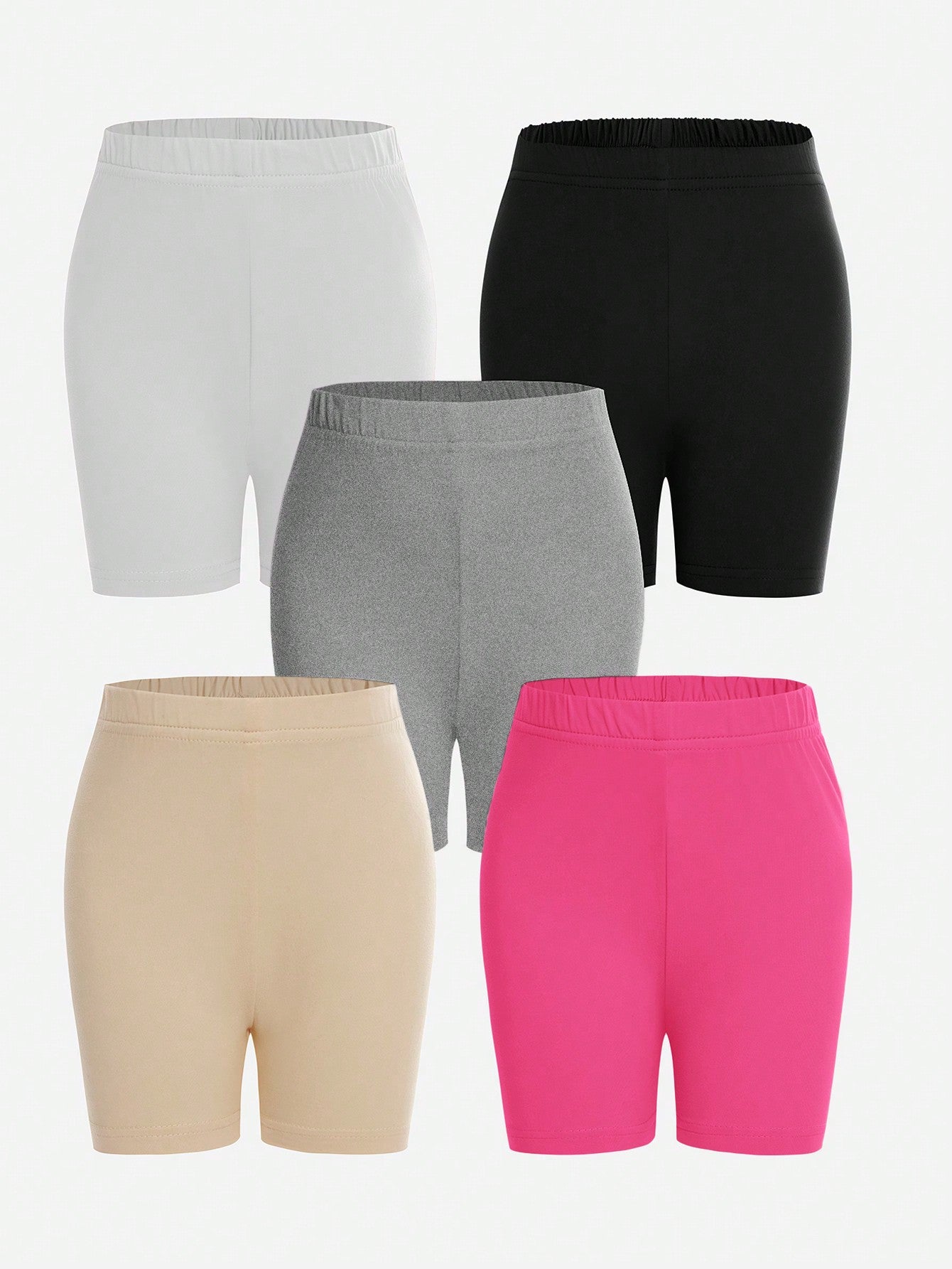 Young Girls' Simple Multi-Color Tight-Fit 5-Pack Combination Shorts Leggings