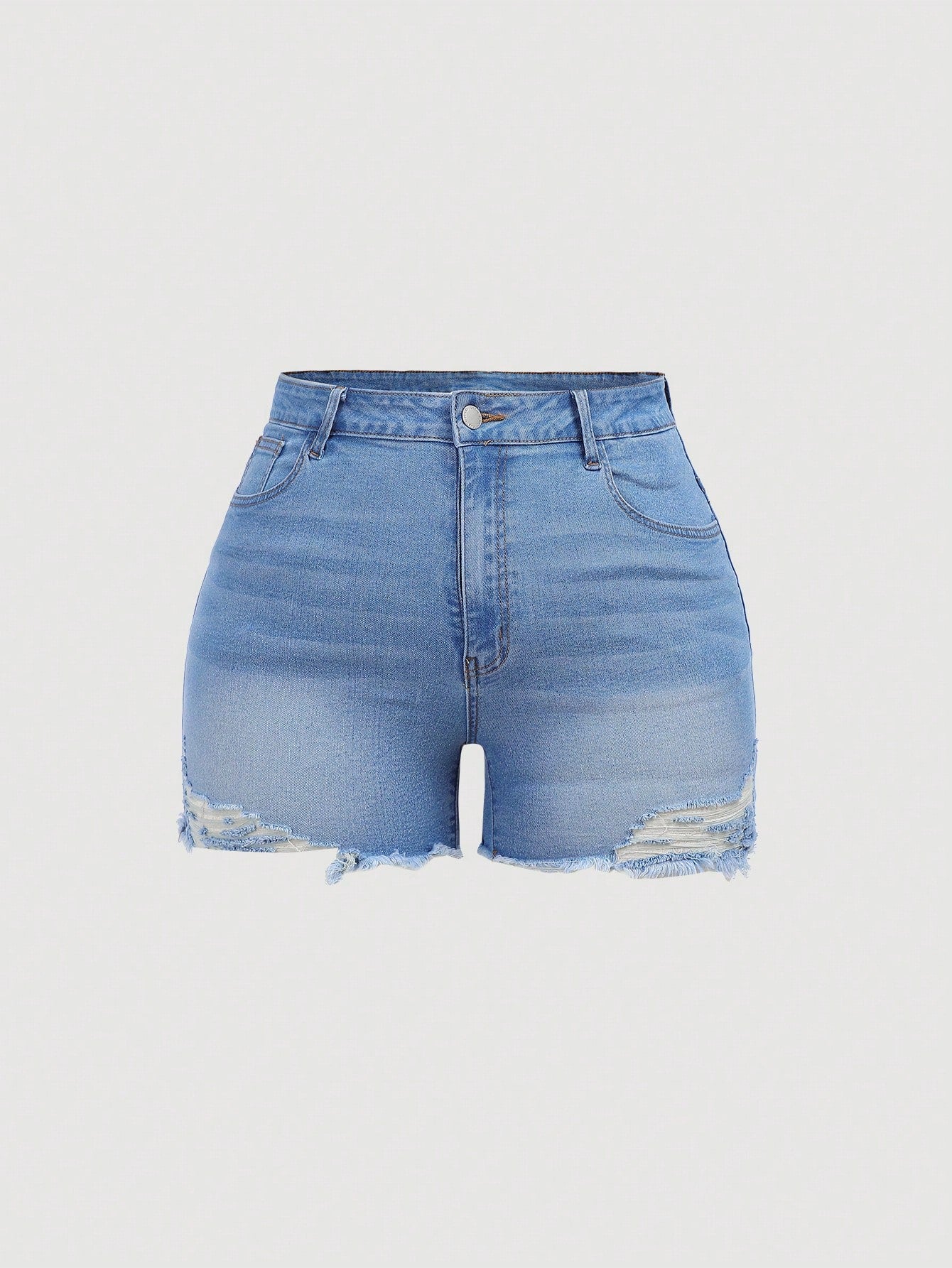 Plus Size Women Denim Shorts Slim Fit Stretch Ripped Casual Blue