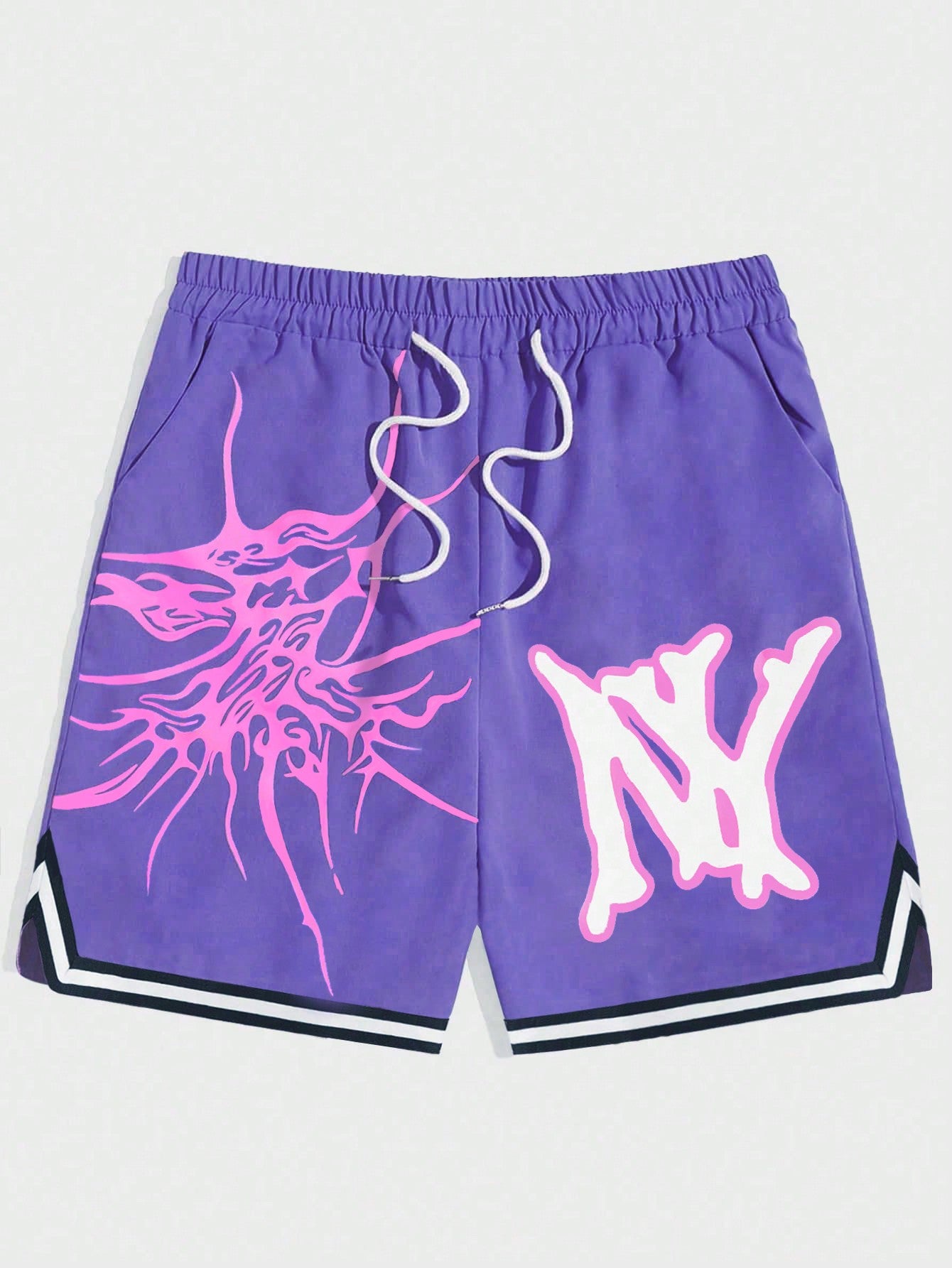 Men Letter Graphic Contrast Trim Drawstring Waist Shorts, School