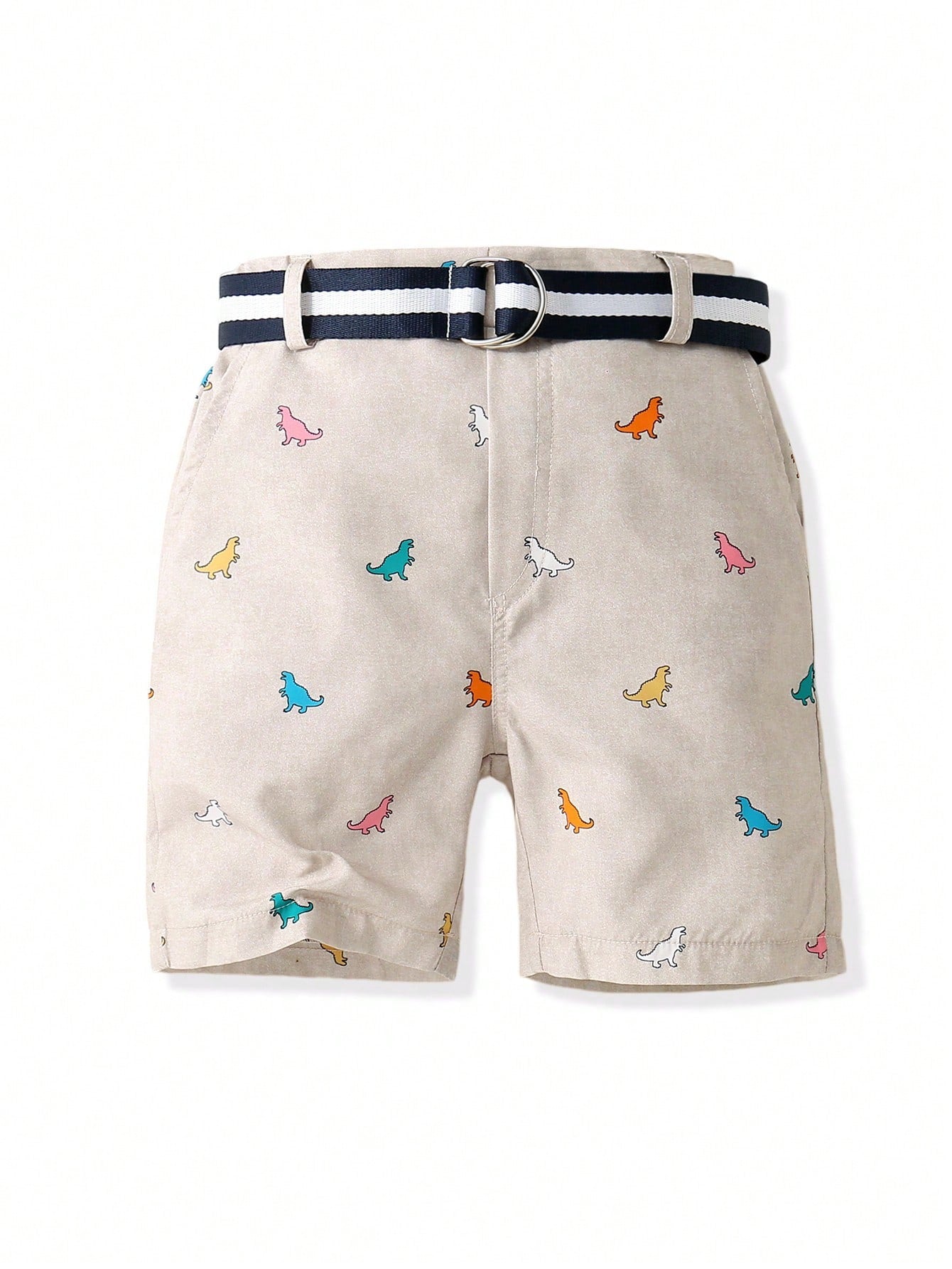 Young Boy Cartoon & Dinosaur Printed Casual Shorts, Belted Gentleman Shorts, Party Shorts