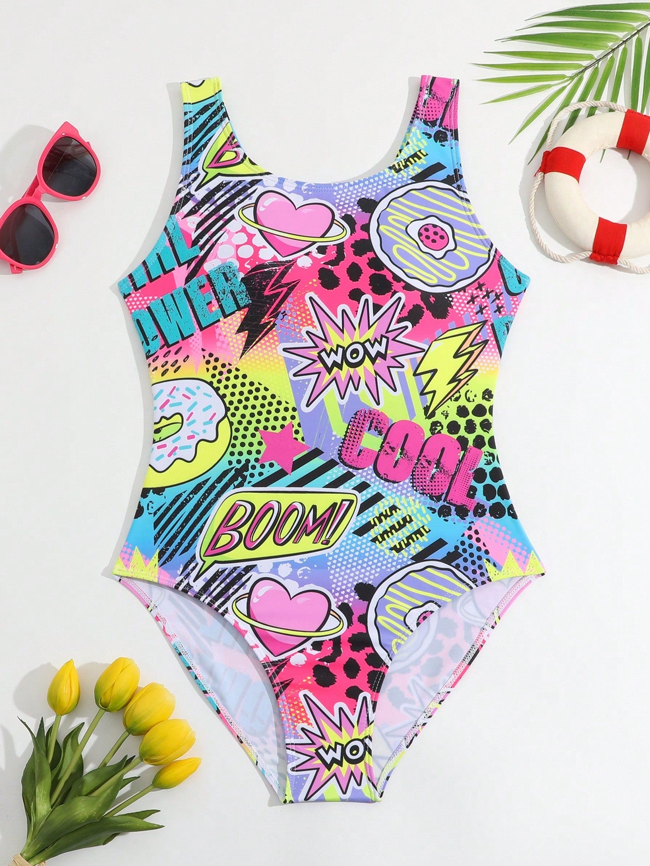 Tween Girl One-Piece Swimsuit With Random Print