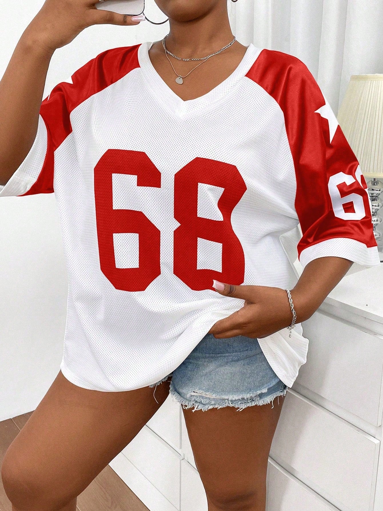 Plus Size Printed College Style Loose Short Sleeve Sports T-Shirt