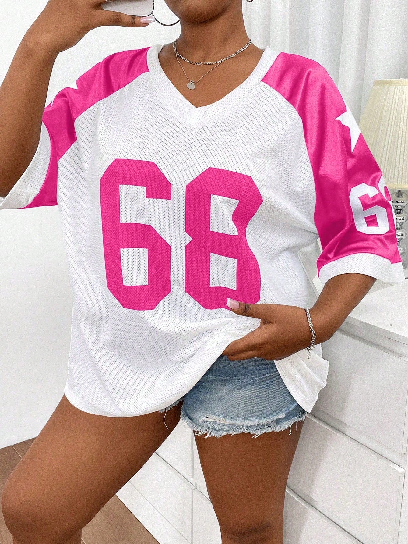 Plus Size Printed College Style Loose Short Sleeve Sports T-Shirt