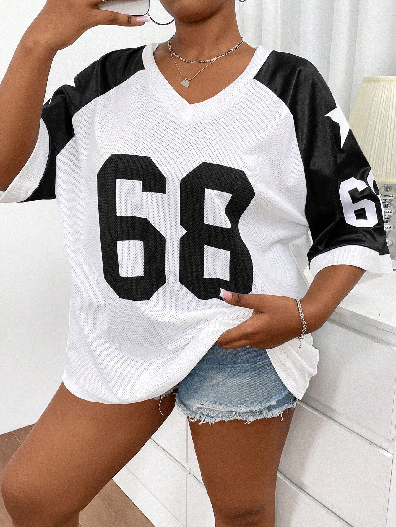 Plus Size Printed College Style Loose Short Sleeve Sports T-Shirt