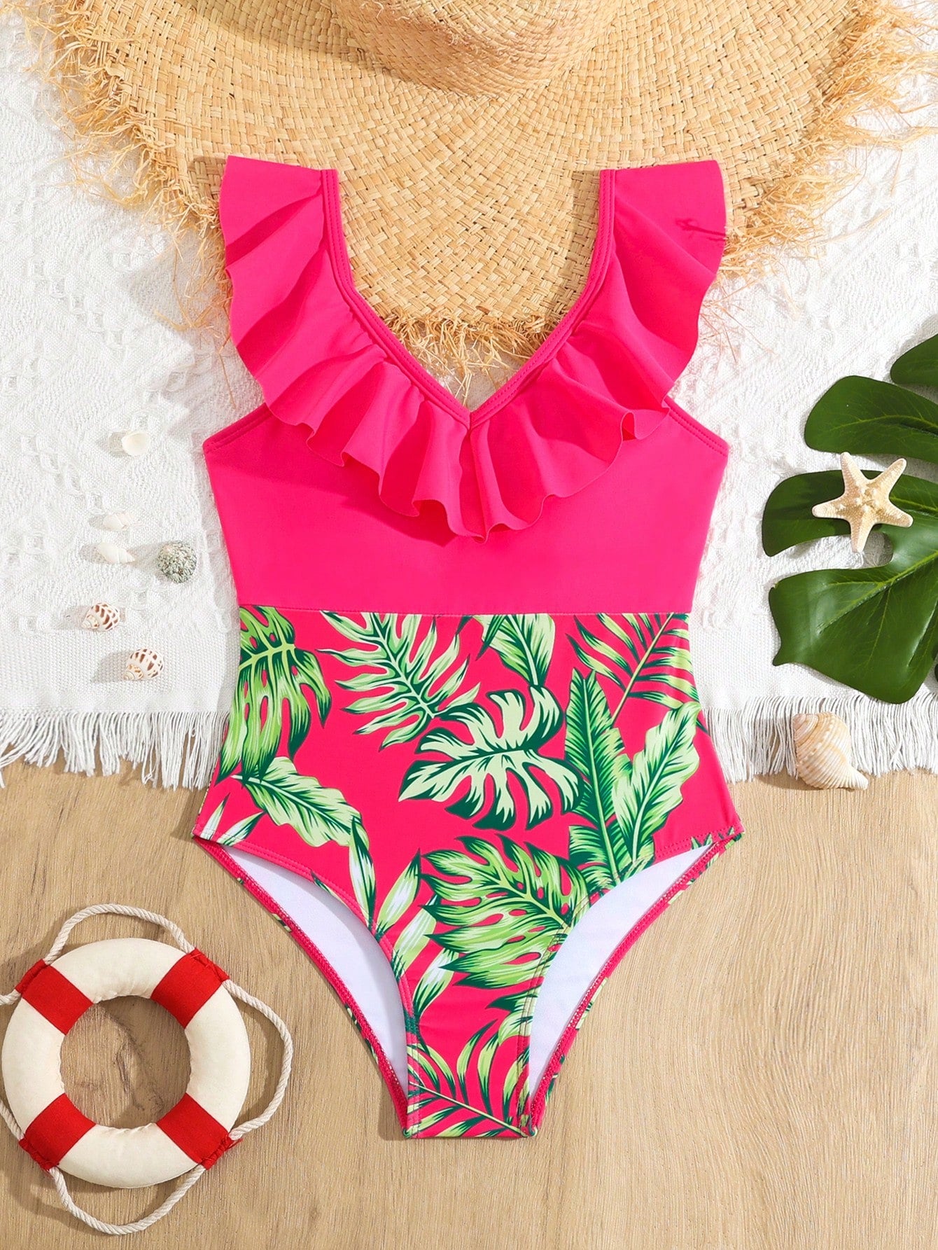 Tween Girl Tropical Printed One-Piece Swimsuit