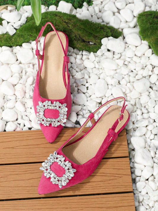 Fashionable Backless Flat Mules With Pointed Toe And Rhinestone Embellishments For Women