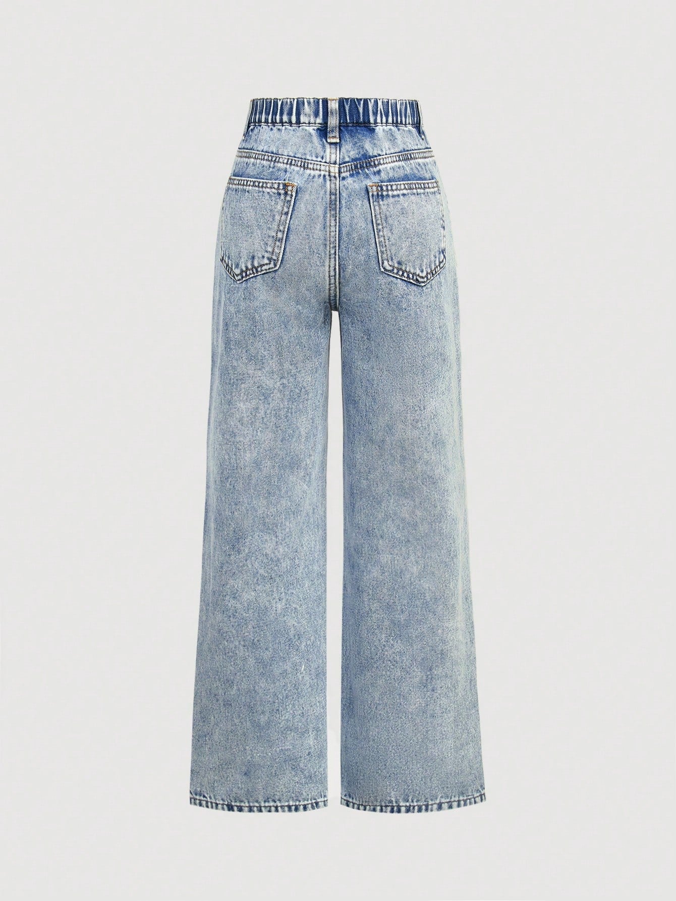 New Arrival Tween Girls' Light Blue Y2K Love Heart Letter Printed Ripped Snowflake Denim Pants