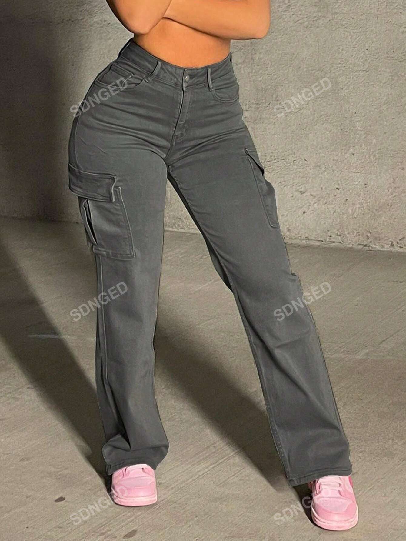 Ladies' Stylish Flap Pocket Straight Leg Cargo Pants