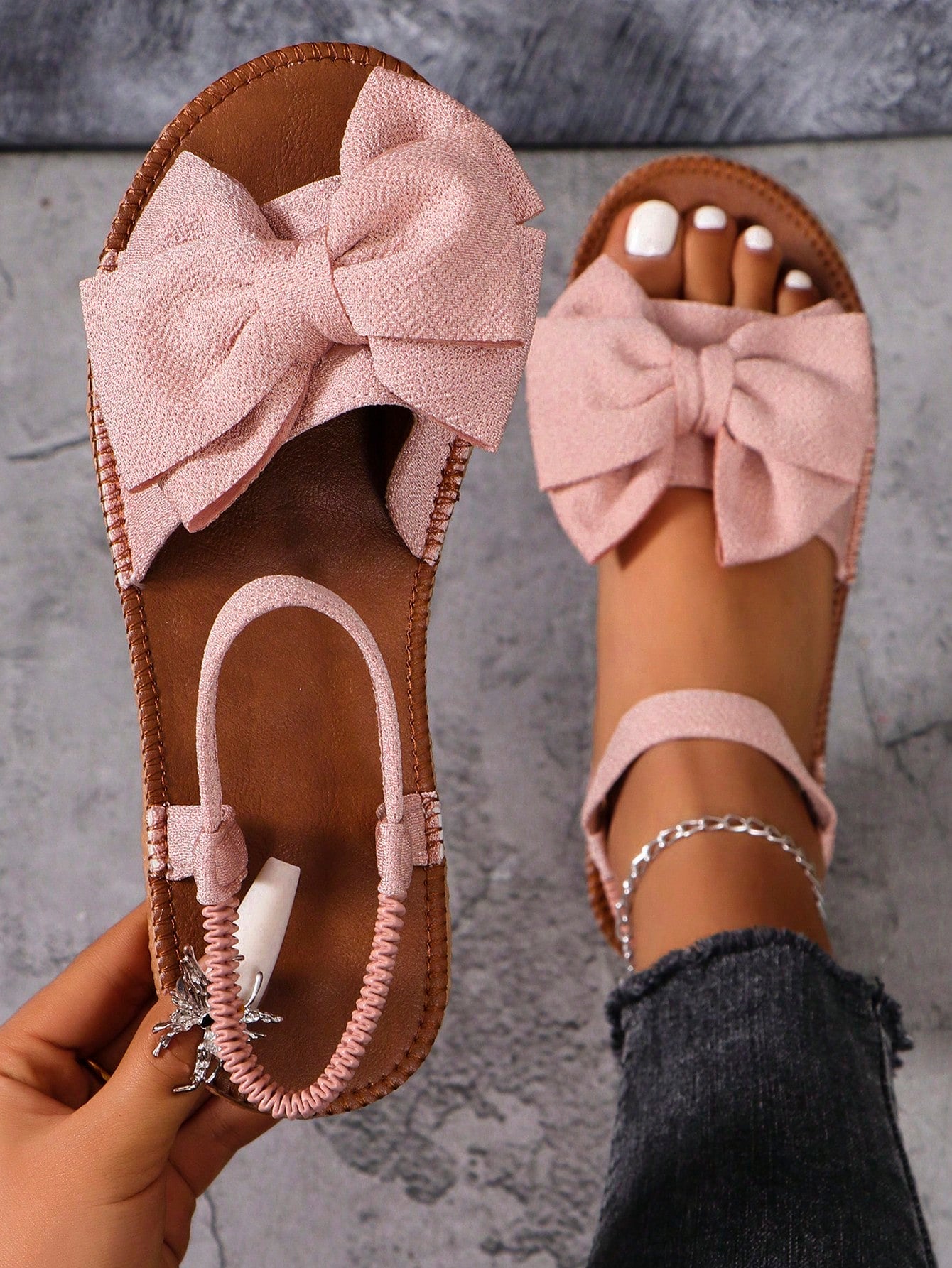 Women Flat Sandals Open Toe Slippers With Round Toe, Peep Toe, Bowknot Design, Casual Summer Shoes, Lightweight Sandals