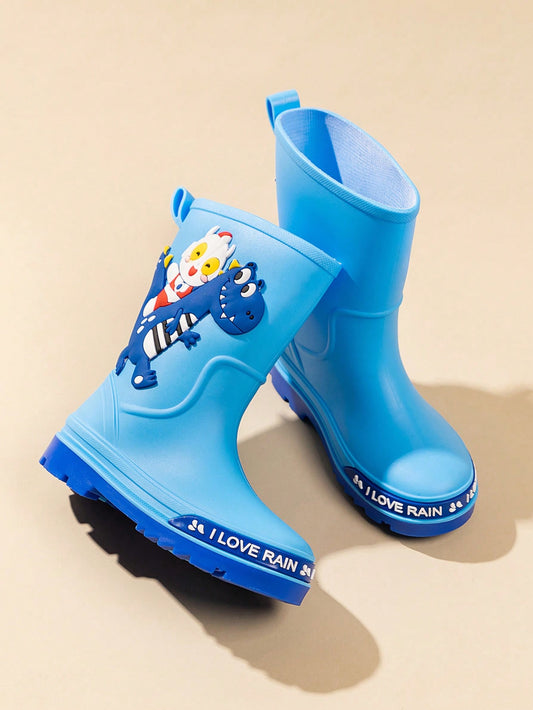 Children Waterproof Rain Shoes For Boys, Soft-Sole Mid-Calf Cartoon Rain Boots