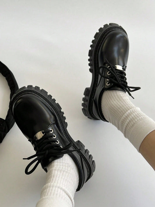 Campus Style Thick-Soled Leather Shoes, Retro Mid-Heel Japanese-Style JK Shoes With Lace-Up For Women, Spring  New Arrival