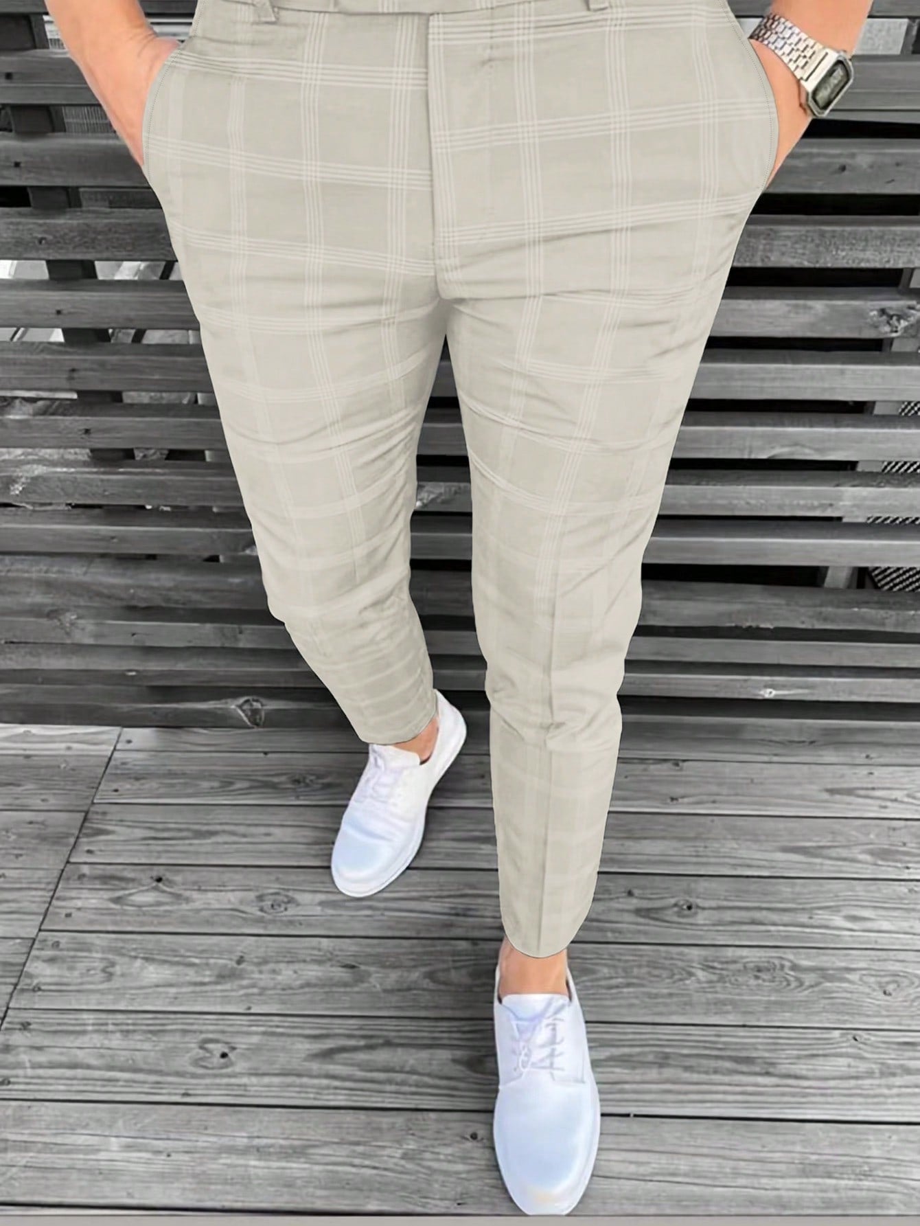 Men Solid Color Casual Suit Pants With Pockets