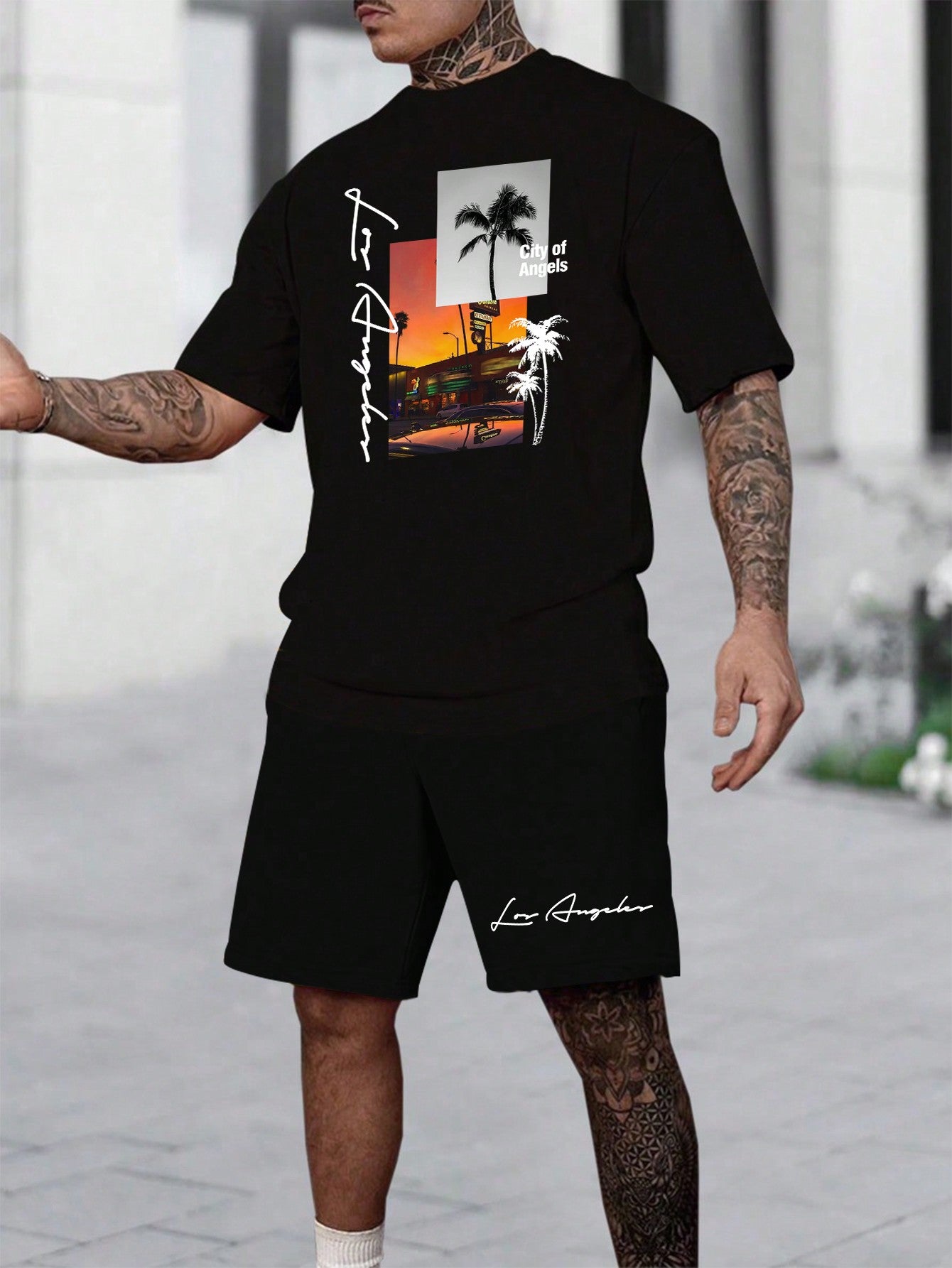 Men's Coconut Tree Print Short Sleeve T-Shirt Set