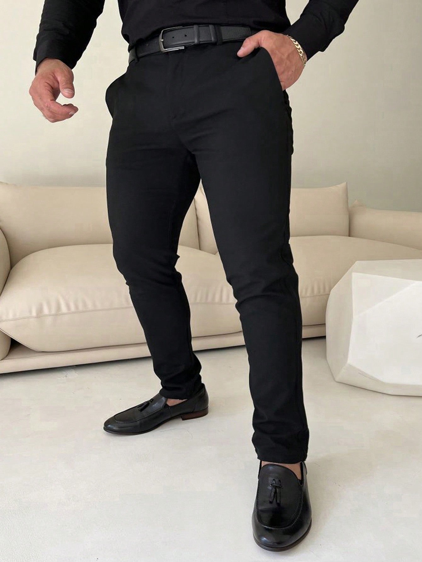 Men Slant Pocket Suit Pants Without Belt