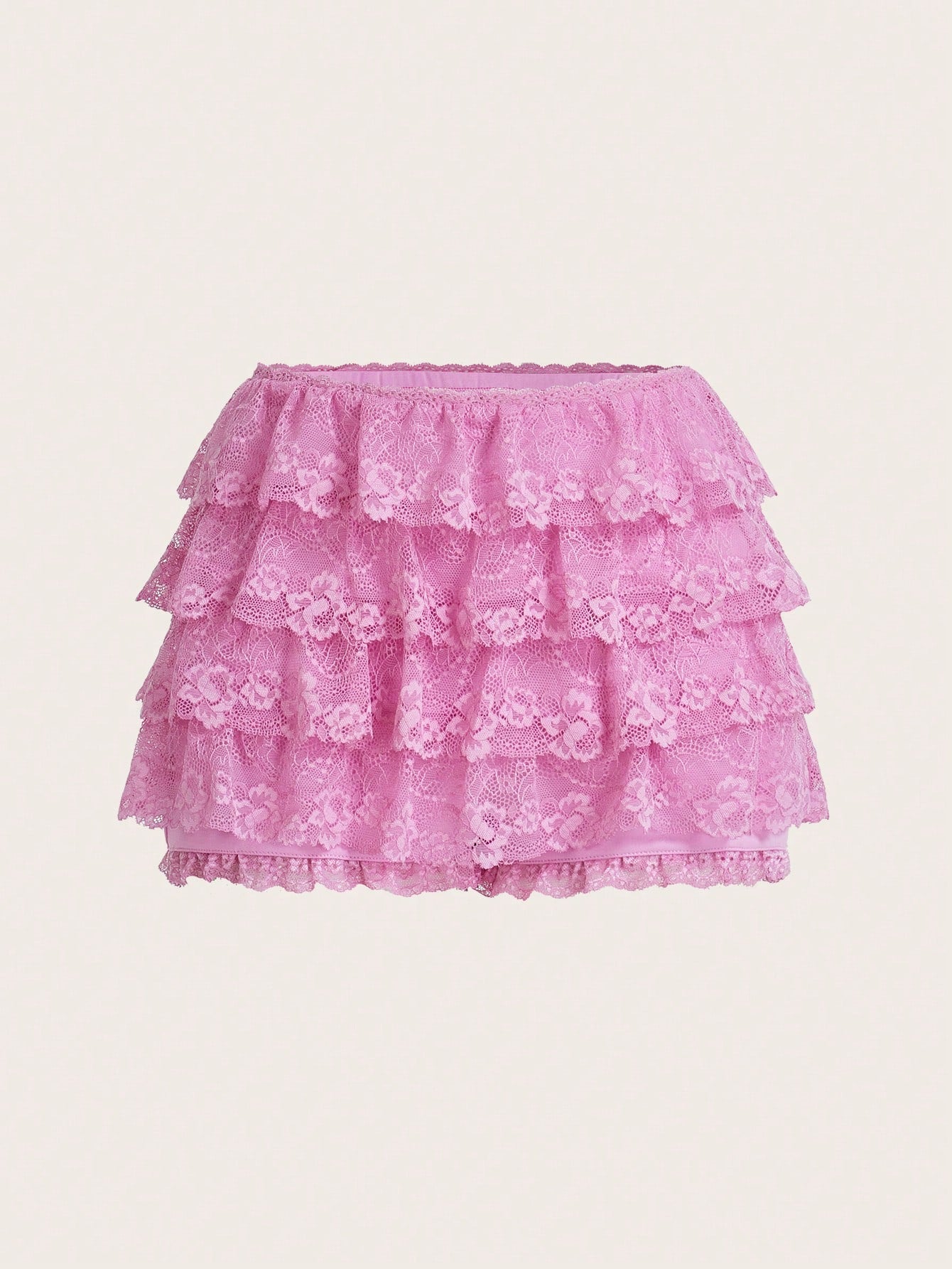 Sweetina Low Rise Multi Layer Ruffle Hem Lace Shorts