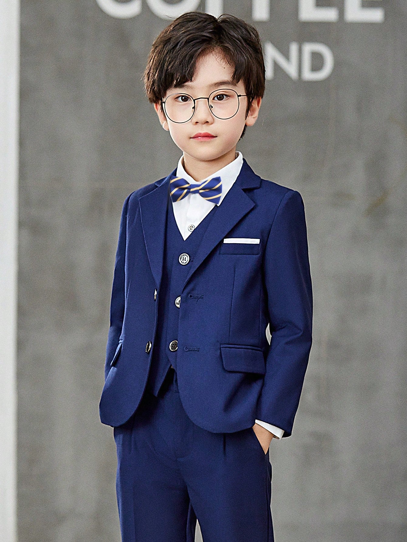 Young Boys 2-Piece Suit Formal Wear Suit Jacket & Pants Set, Includes Bow Tie, Party Suit, Performance Dress, Spring-Summer