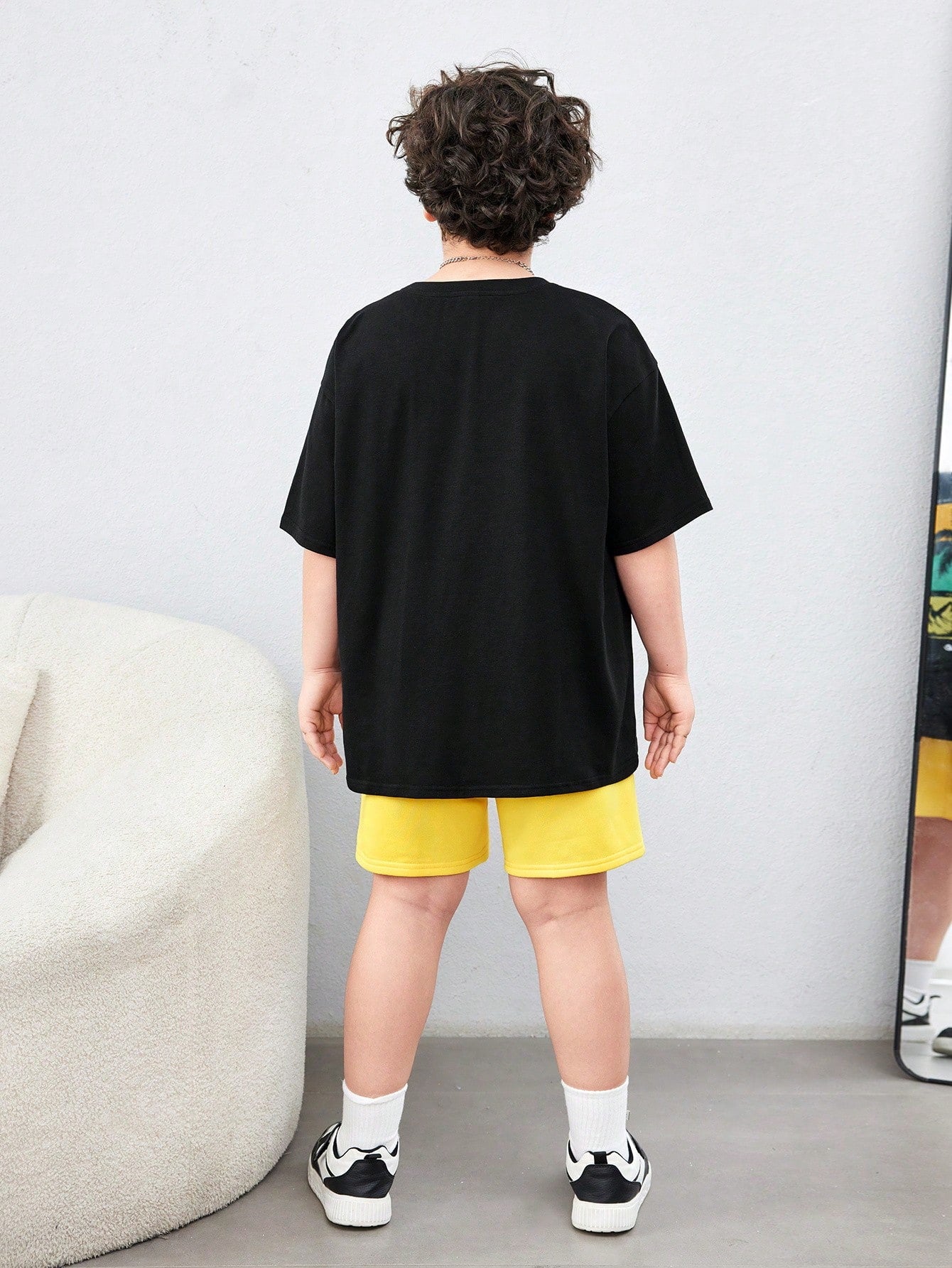 Tween Boy Extended Size Casual Palm Tree Print Round Neck Short Sleeve T-Shirt And Solid Shorts Knitted 2pcs Outfits