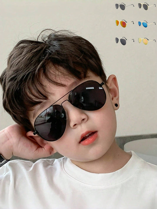 1pc Stylish Pilot Aviator Sunglasses For Kids Boys And Girls, Anti-UV, Colorful Reflective Lens, Frog Mirror