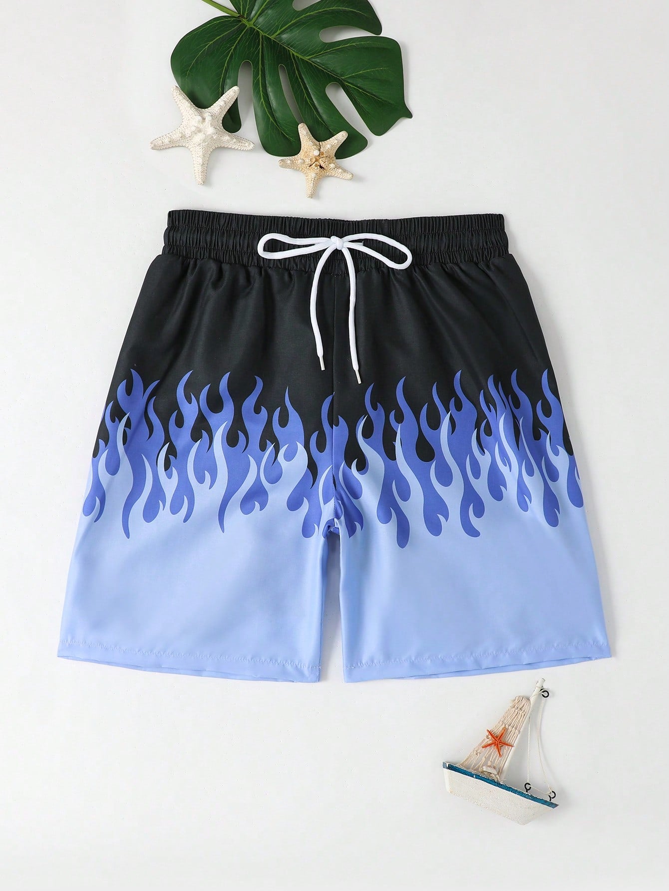 Tween Boy Fire Print Drawstring Waist Swim Shorts