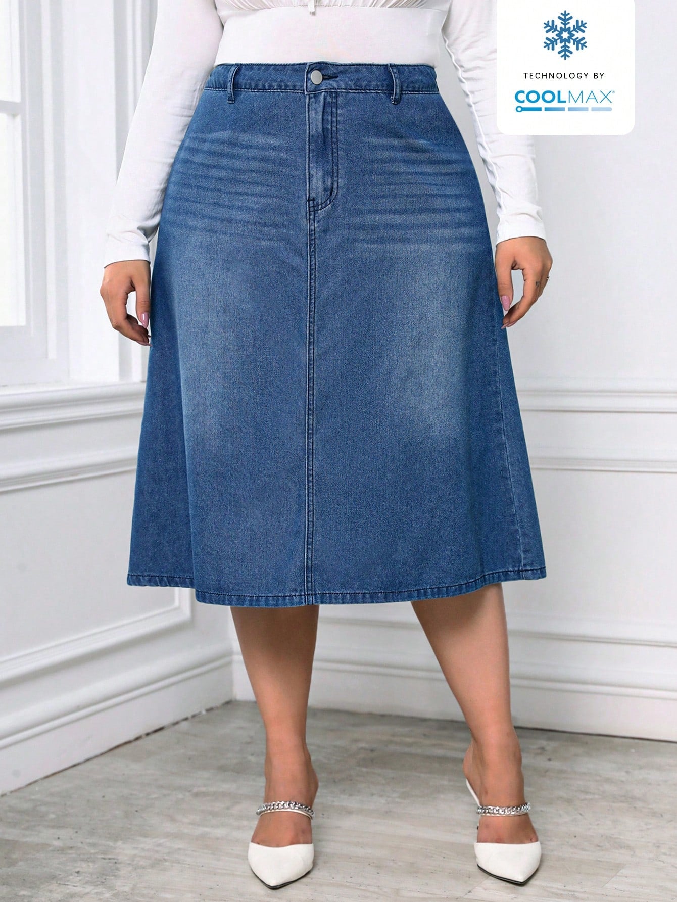 Plus High Waist Denim Skirt