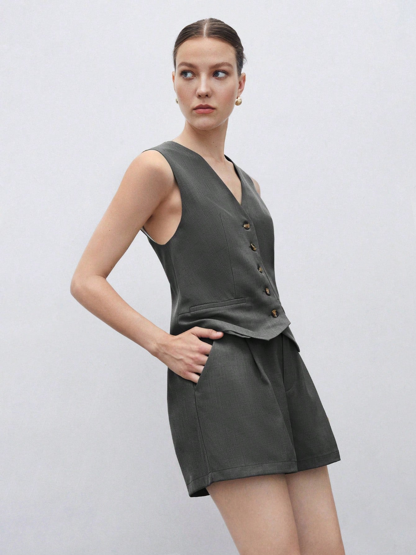 Button Front Vest Blazer & Shorts Workwear