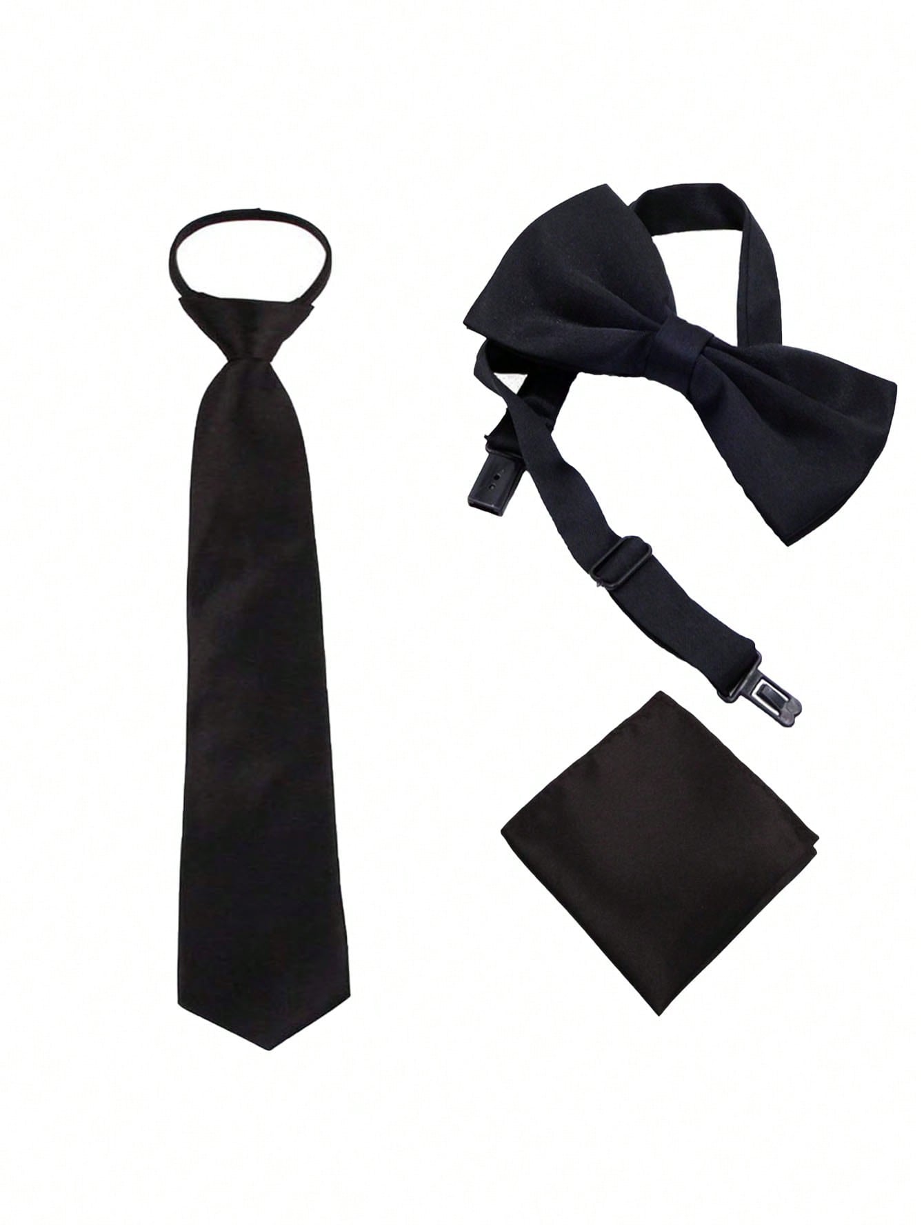 Bow Tie Pocket Square And Necktie 3pcs Set - Suitable For Kids - Perfect For Formal Events, Wedding, Party, Christmas And Easter Outfits