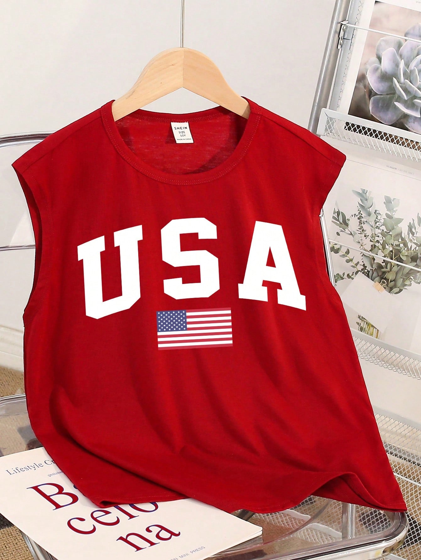 Tween Boy American Flag Print, Independence Day, Casual Simple Round Neck Tank Top Suitable For Summer