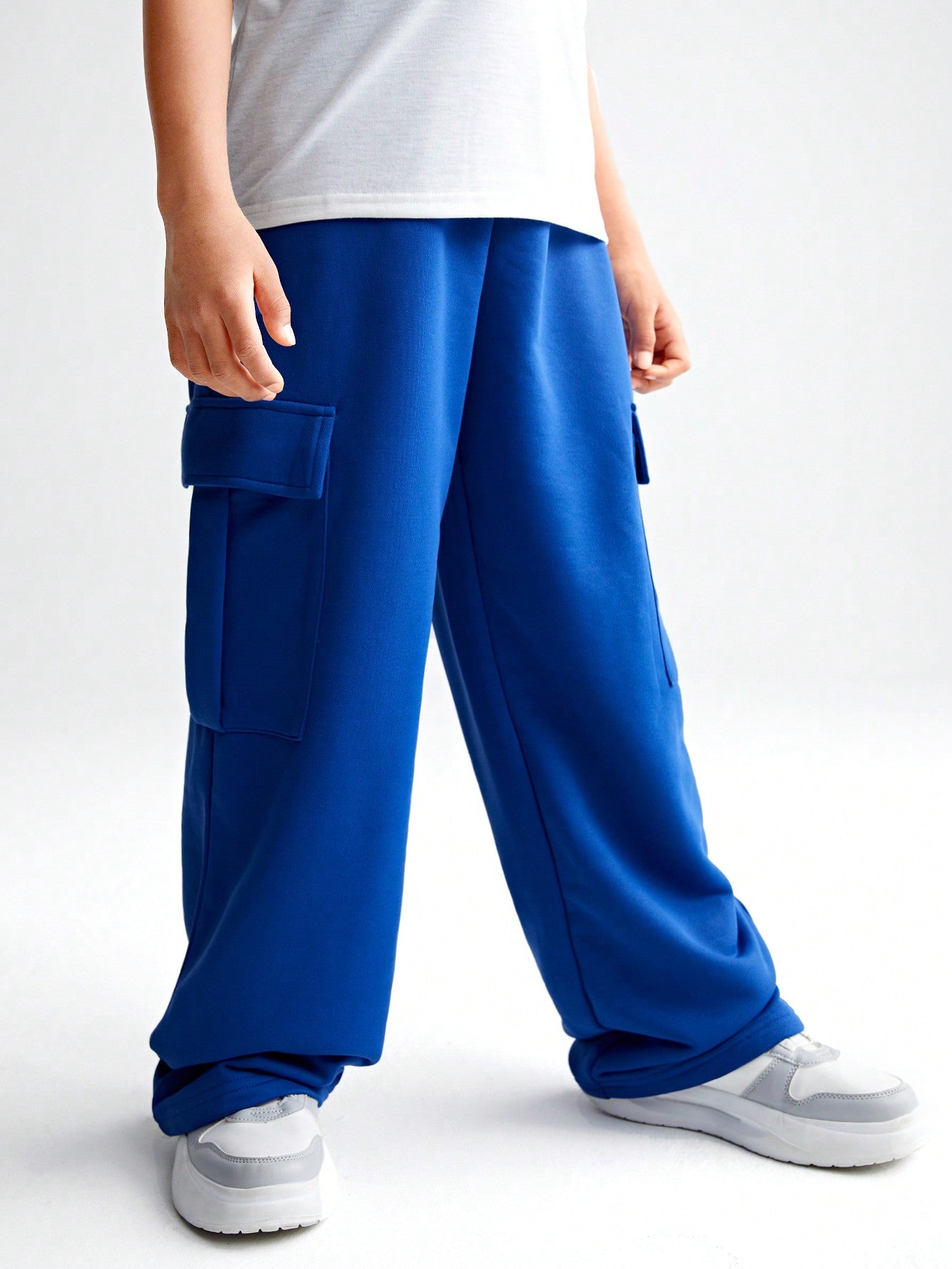 Tween Boy Casual Korean-Style Workwear Baggy Straight-Fit Knitted Pants With Pockets