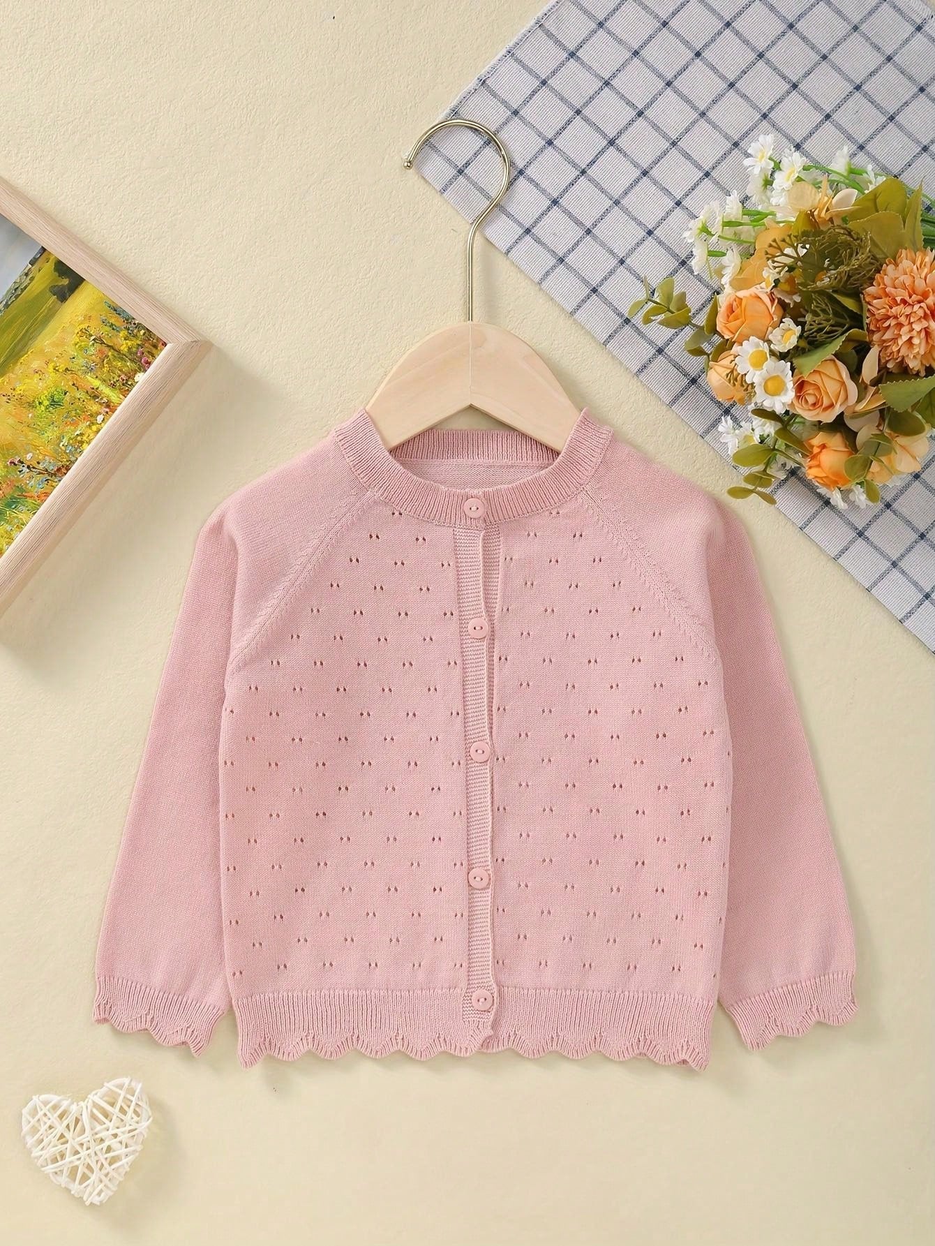 Young Girl Summer Hollow Out Knitted Cardigan With Buttons