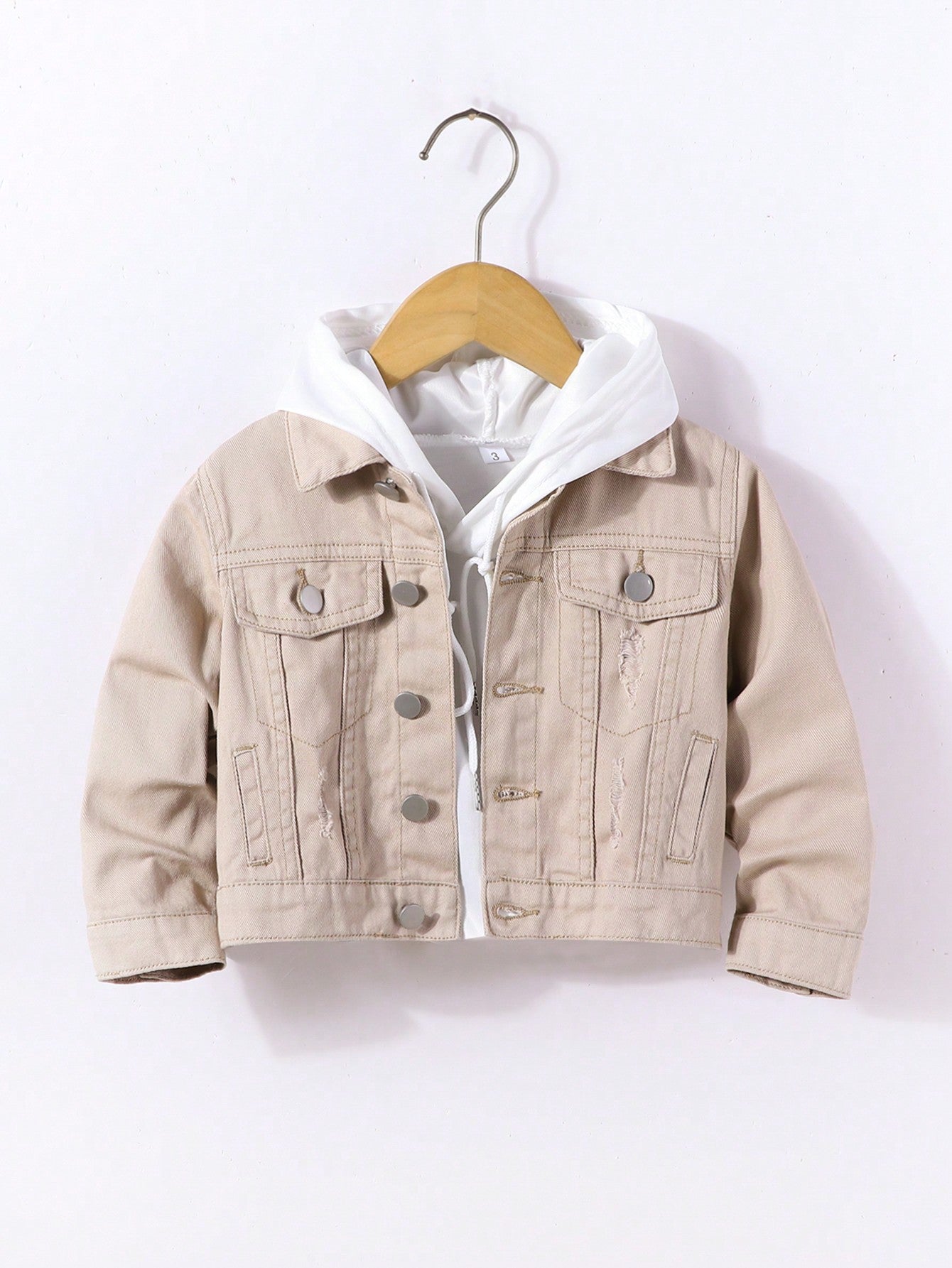 Young Boy Basic Casual All-Match Ripped Button Front Denim Tucker Jacket