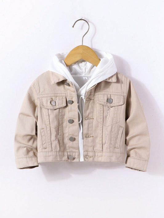 Young Boy Basic Casual All-Match Ripped Button Front Denim Tucker Jacket