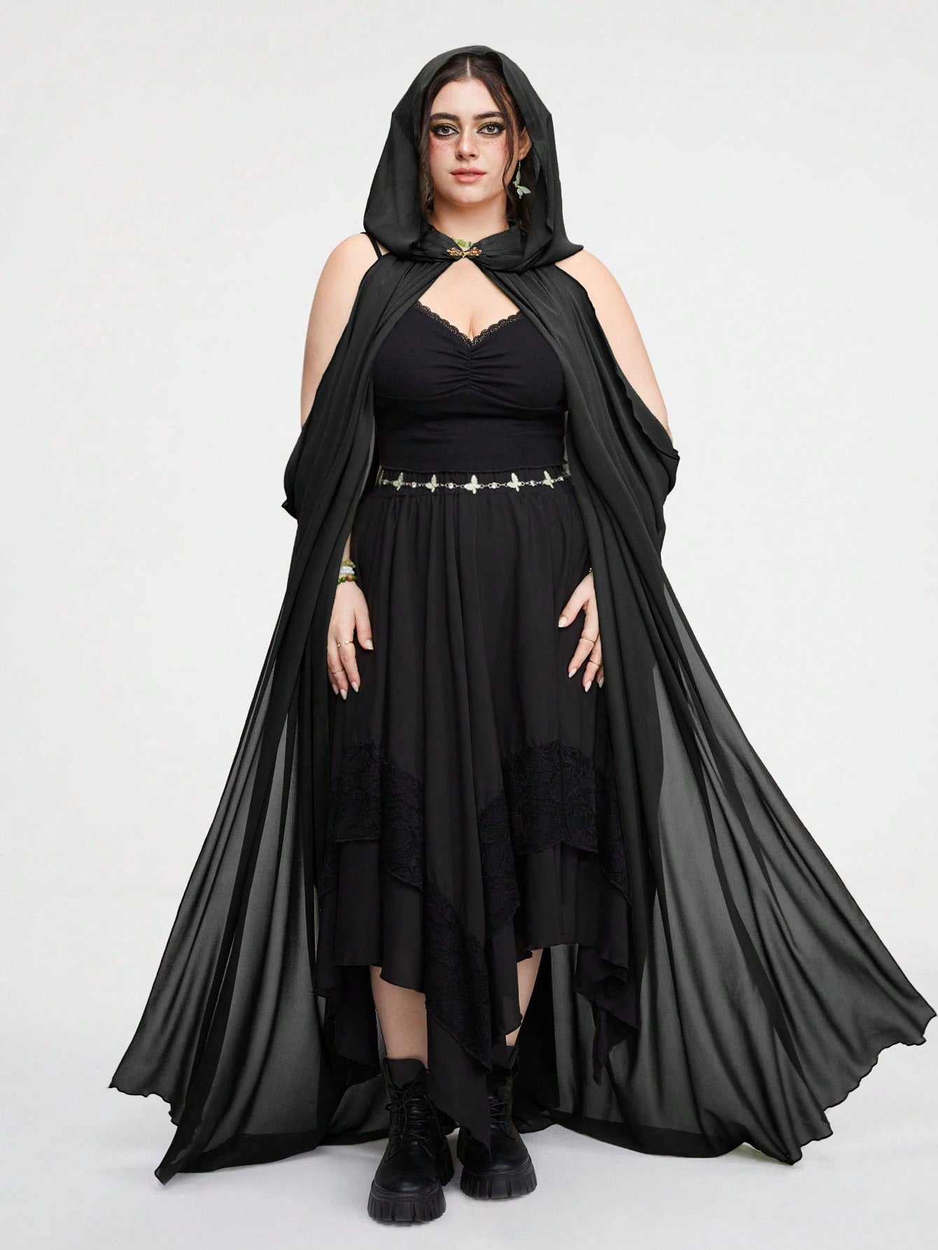 Fairycore Plus Size Solid Color Pleated Spaghetti Strap Sleeveless Forest Elf Vintage Cape For Women