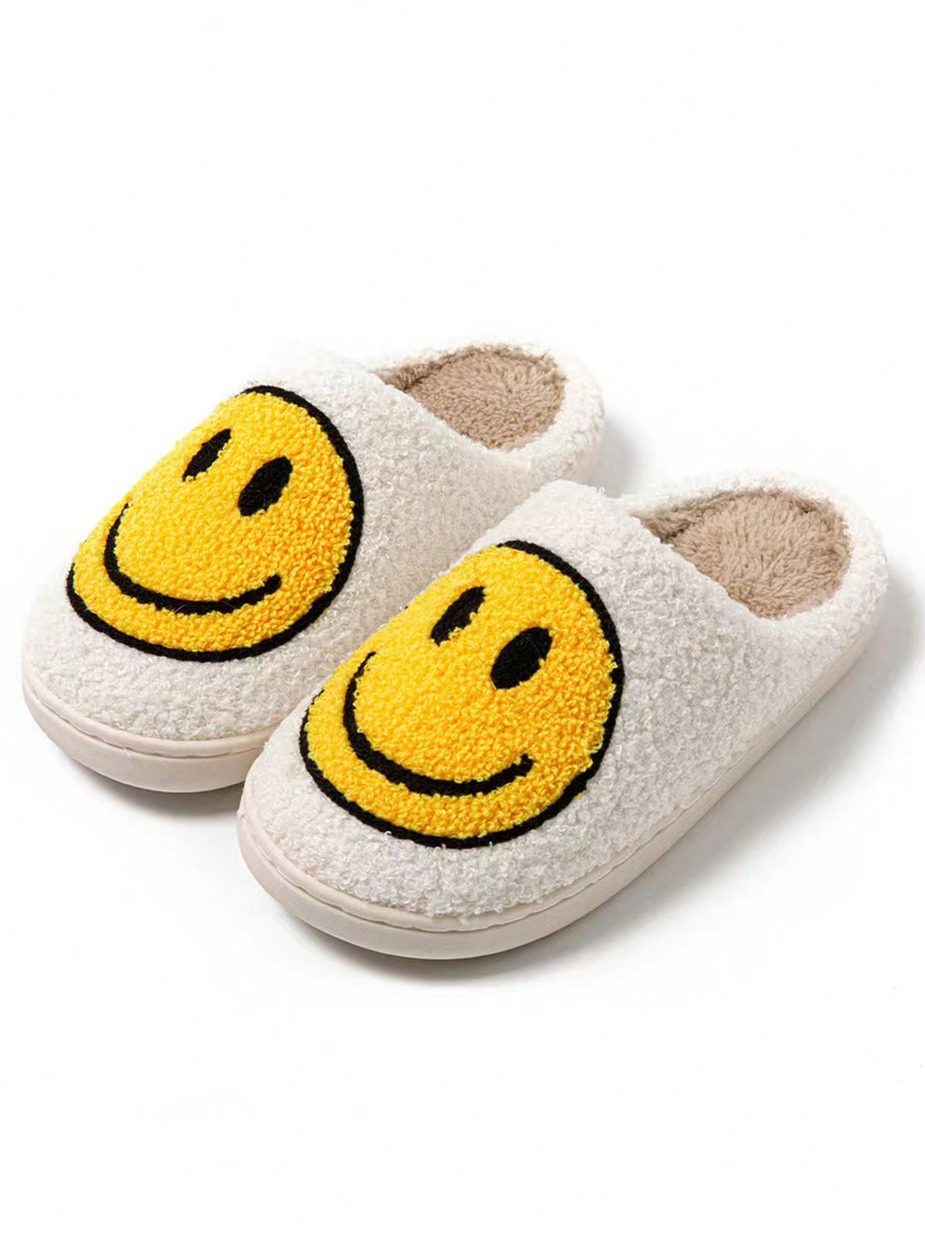 Smile Face Plush Lined Slippers, Comfortable Indoor Thick Warm House Shoes With Clown Smiling Face & Small Eyes