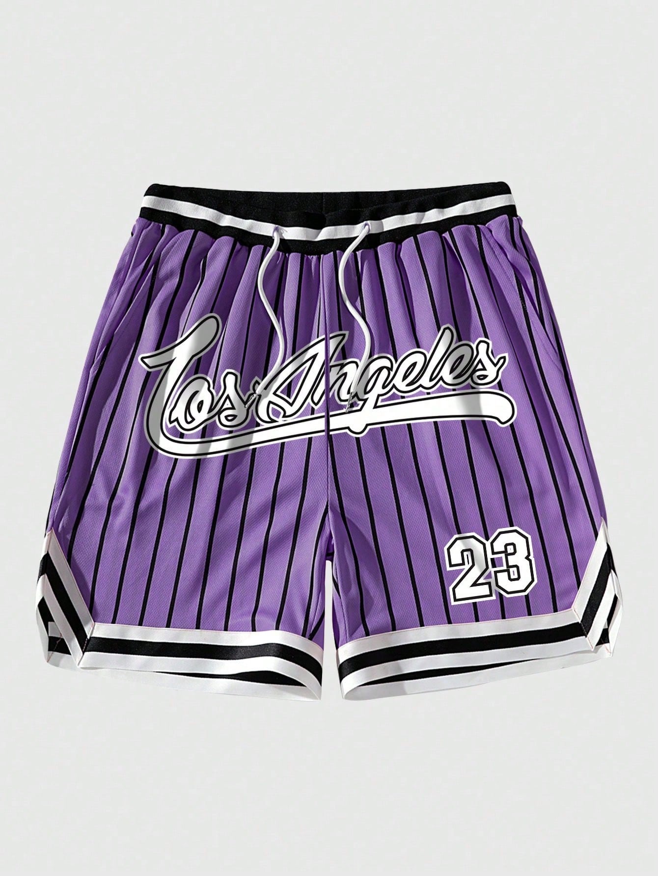 Men Striped & Letter Graphic Drawstring Waist Mesh Shorts